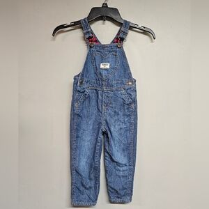 OshKosh B'gosh Denim Overalls Boys 3T Buffalo Print Flannel Lined Jeans